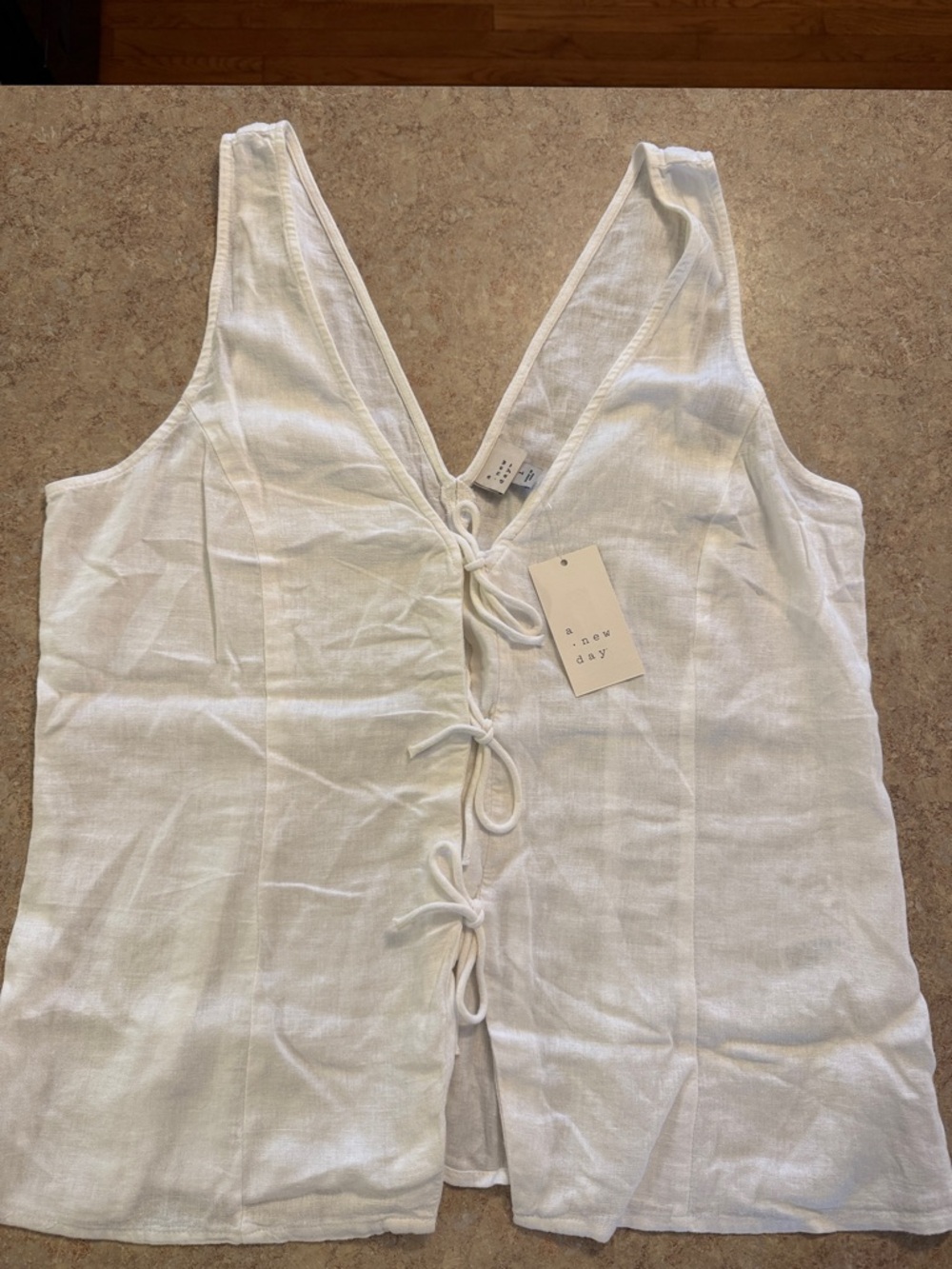 Target White Tie-Front Linen Blend Tank Top